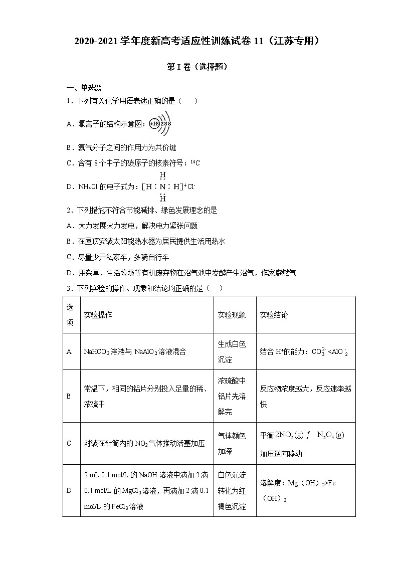 2020-2021学年度新高考适应性训练试卷11（江苏专用）01