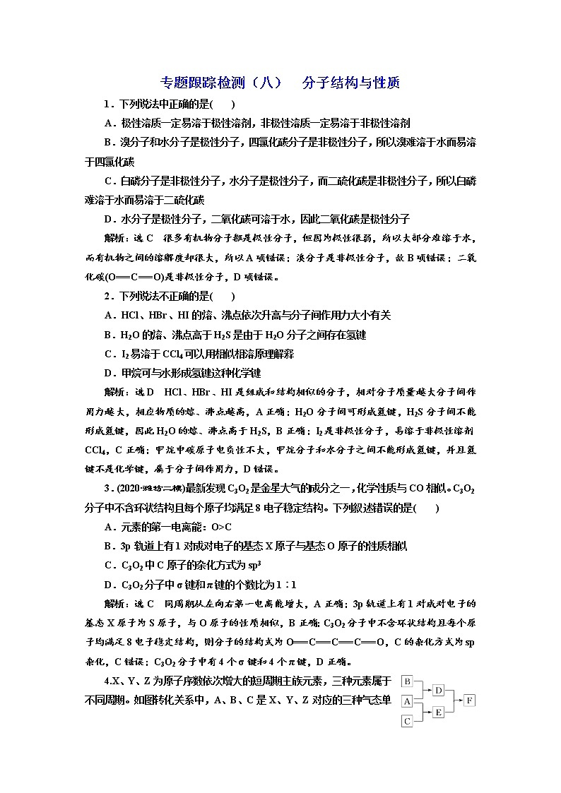 高考化学二轮专题复习  专题跟踪检测8  分子结构与性质（含解析）第1页