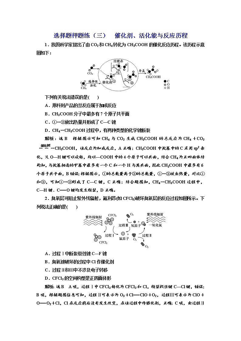 高考化学二轮专题复习  选择题押题练3  催化剂、活化能与反应历程（含解析）01