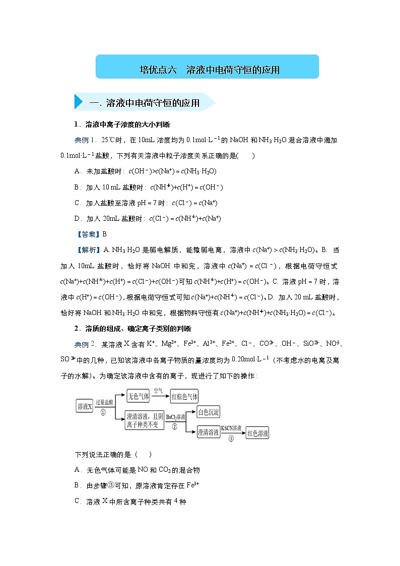 高考化学精准培优专练六 溶液中电荷守恒的应用（含解析）01