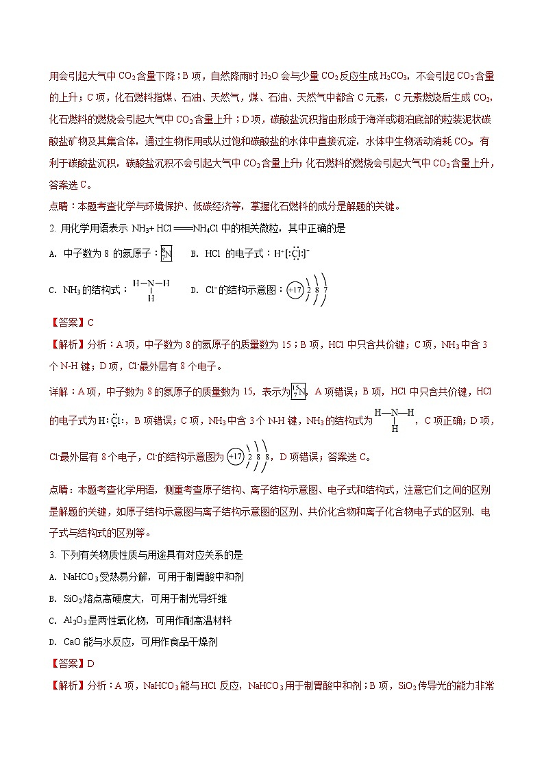 2018年全国普通高等学校招生统一考试化学（江苏卷）（解析版）02