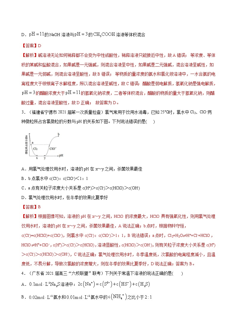 2021高考化学专题练习  专题08  水溶液中的离子平衡（解析版）02