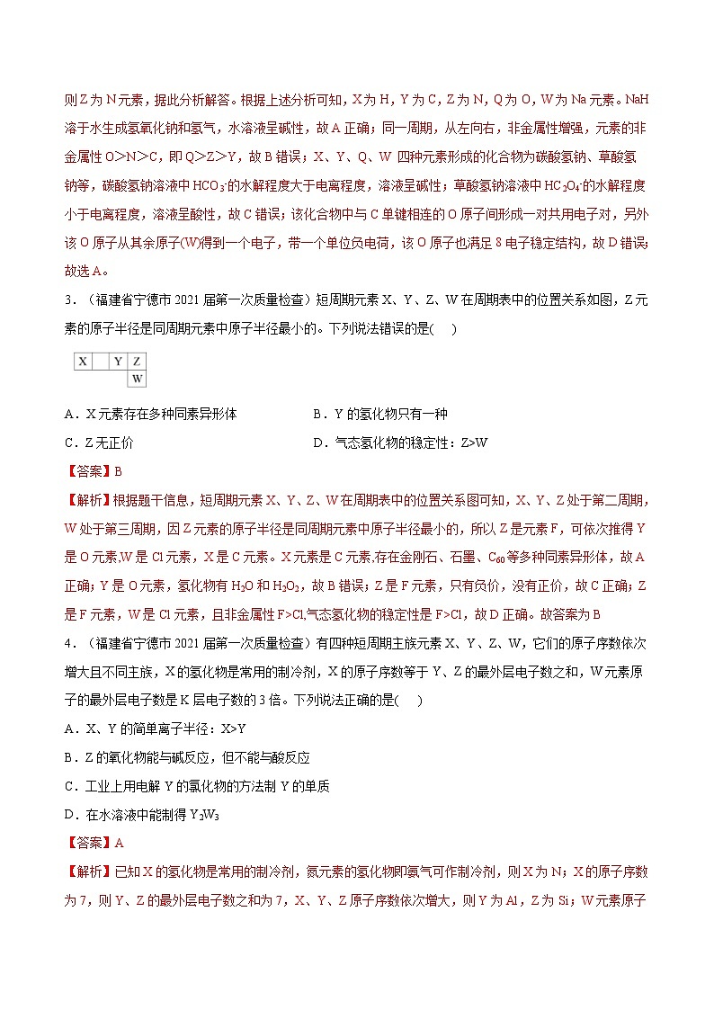 2021高考化学专题练习  专题09  元素周期律与周期表（解析版）02