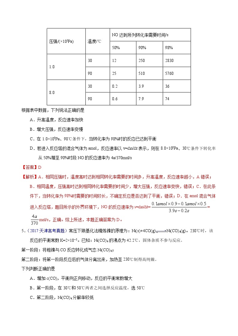 高考化学（2011~2020）真题专项练习   专题31  化学平衡的建立与移动（B）（教师版）03