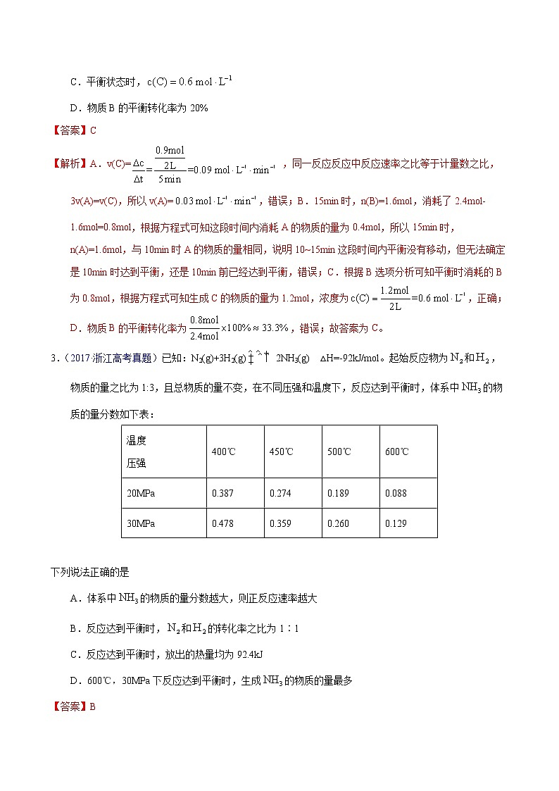 高考化学（2011~2020）真题专项练习   专题32  化学平衡常数及计算（教师版）02
