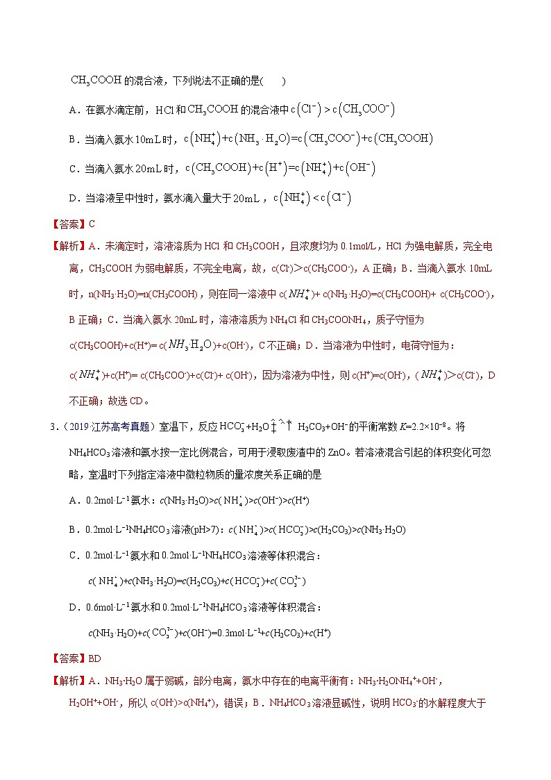 高考化学（2011~2020）真题专项练习   专题40  溶液中粒子浓度大小比较（教师版）02