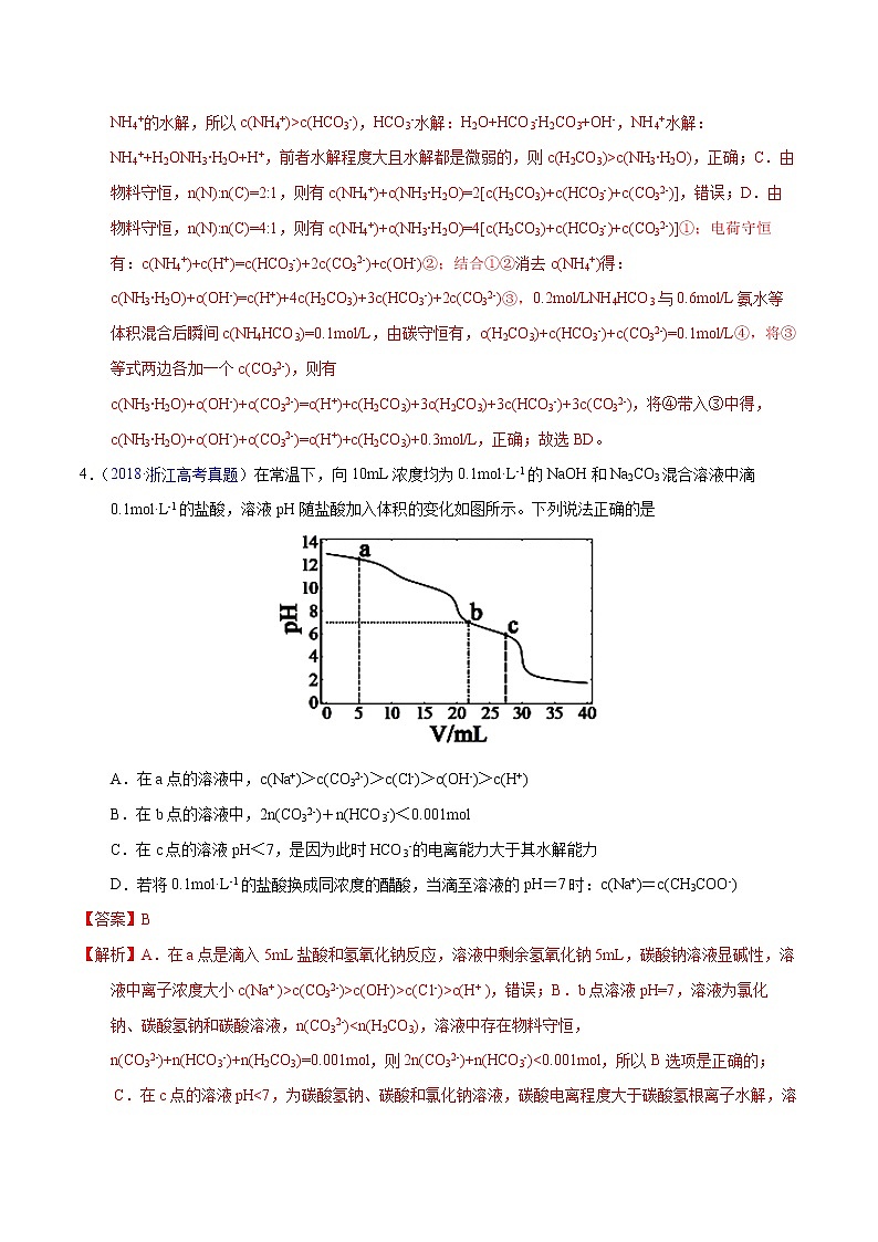 高考化学（2011~2020）真题专项练习   专题40  溶液中粒子浓度大小比较（教师版）03