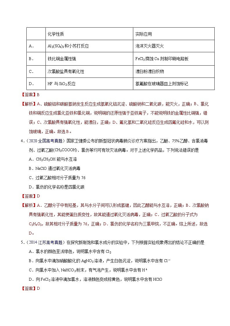 高考化学（2011~2020）真题专项练习   专题12  氯及其化合物  卤素（教师版）02
