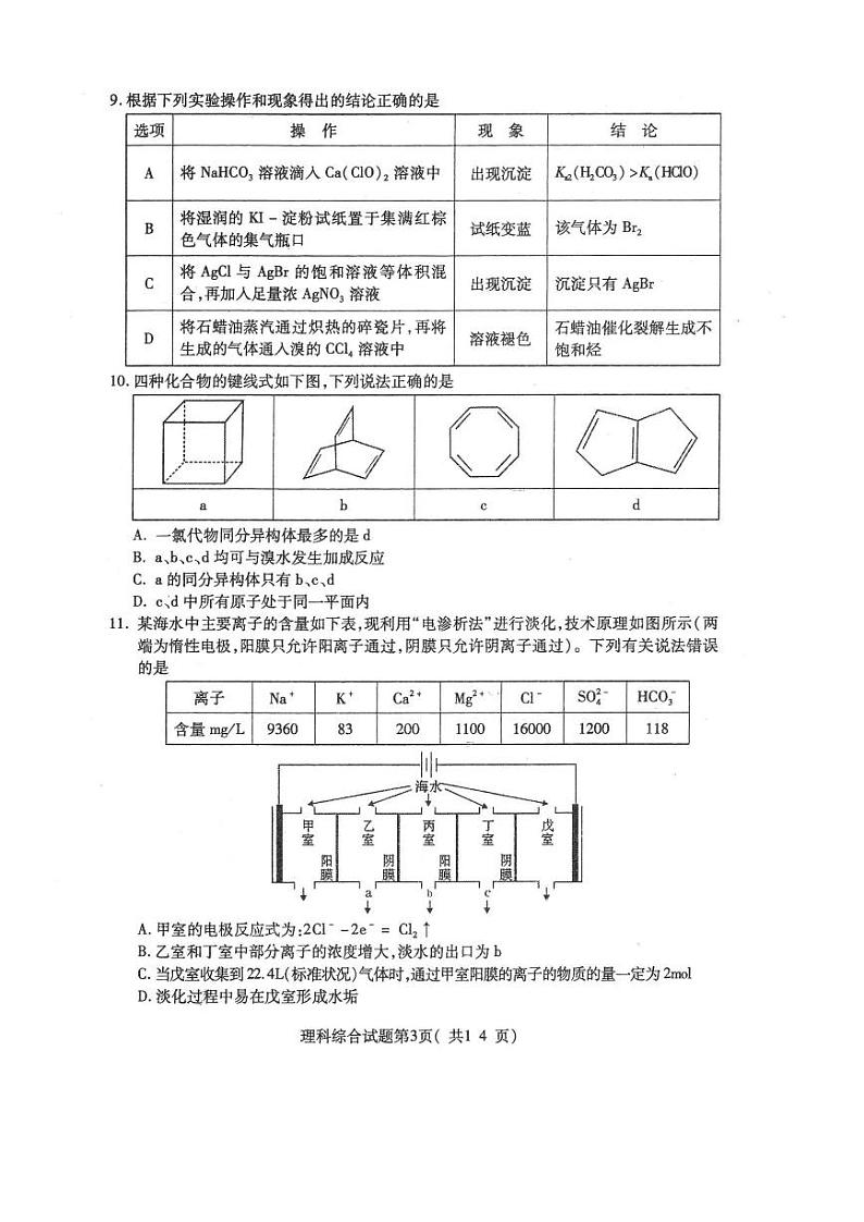 山西省临汾市2020年高考考前适应性训练考试（一）理综试题 （含解析）03