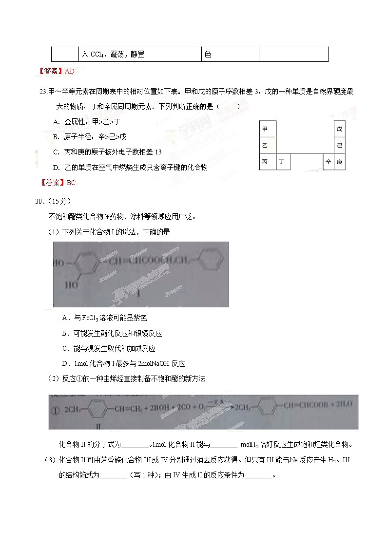 2014年（广东省）高考真题理科综合（化学部分）试题及答案03