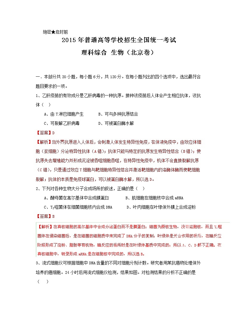 2015年高考真题：理科综合（北京卷）（Word版，含解析）第1页