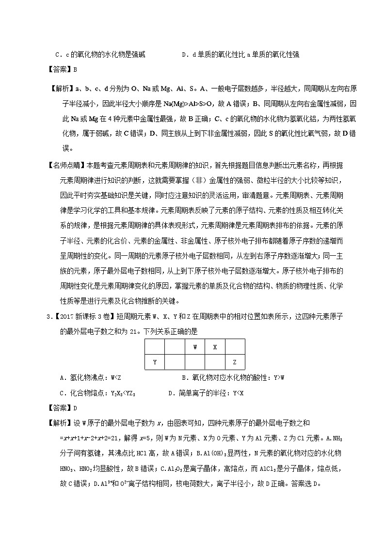 专题07 物质结构 元素周期律-三年高考（2015-2017）化学试题分项版解析 Word版含解析第2页