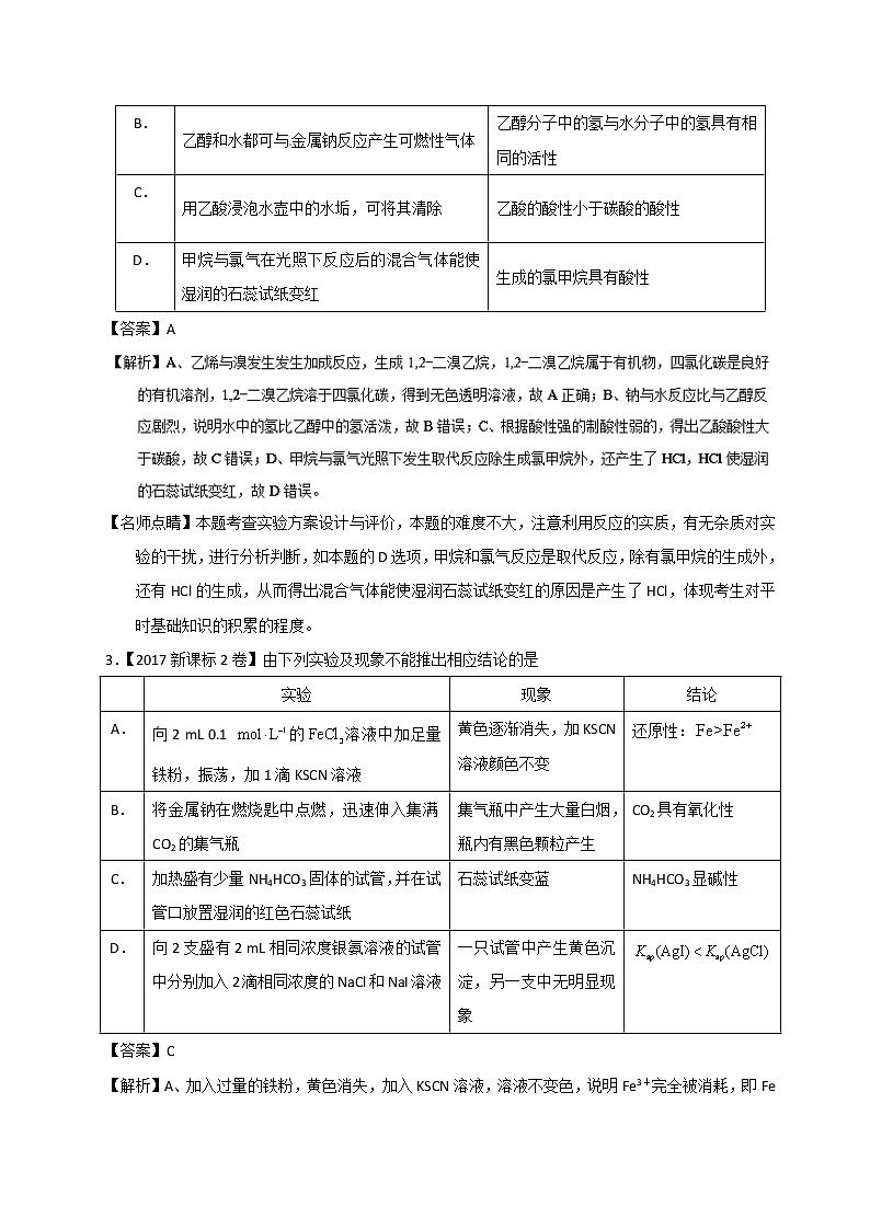 专题12 化学实验仪器、基本操作-三年高考（2015-2017）化学试题分项版解析 Word版含解析02