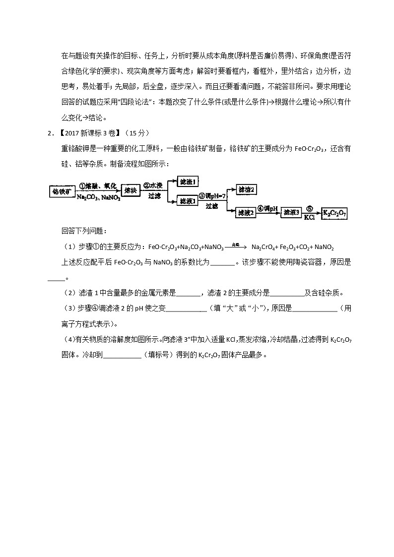 专题19 工艺流程题-三年高考（2015-2017）化学试题分项版解析 Word版含解析03