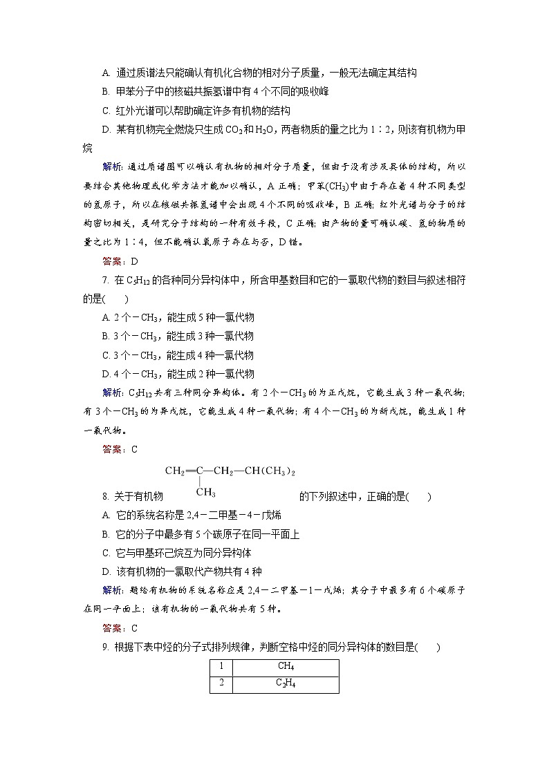 高中化学人教版选修5学习质量检测1 word版含解析03