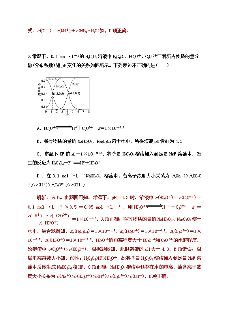 2020届高考化学二轮复习题型特训（精编30题）——水溶液中的离子平衡【  答案+解析】02