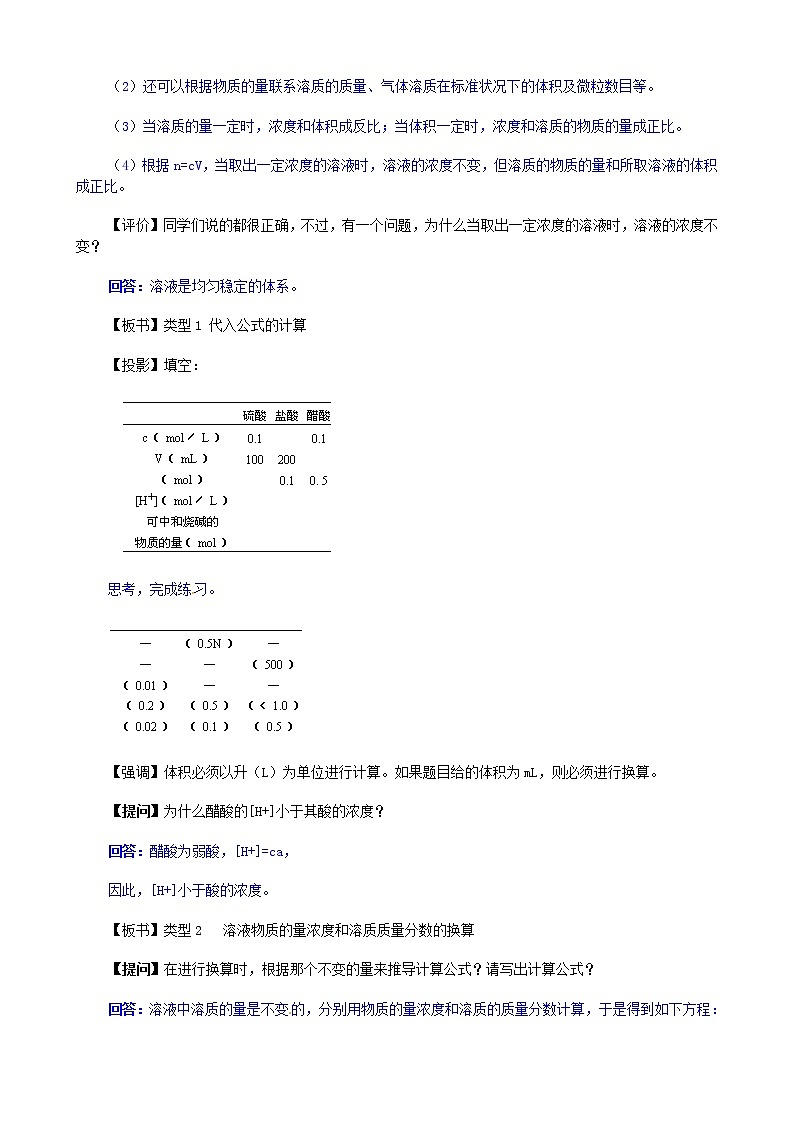 高考化学第二轮复习 物质的量浓度及有关计算教案第2页