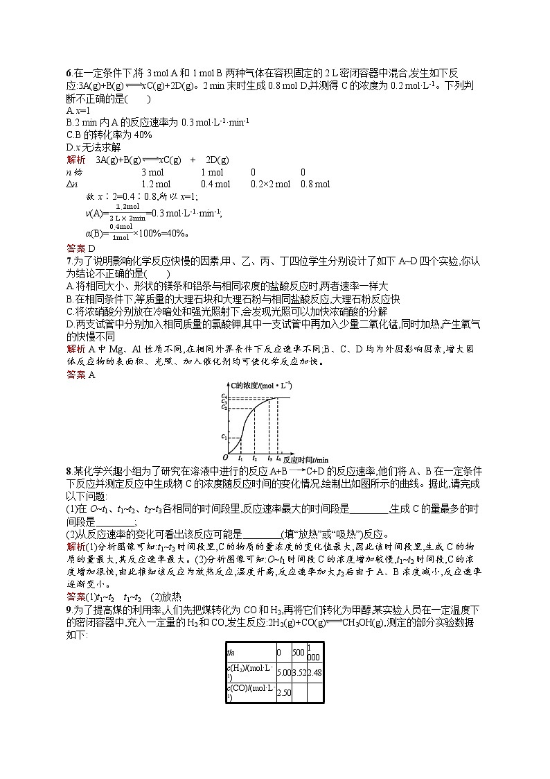 2021学年高一化学 第2章 第3节 第1课时 化学反应的速率 同步测试 （人教版必修二）02