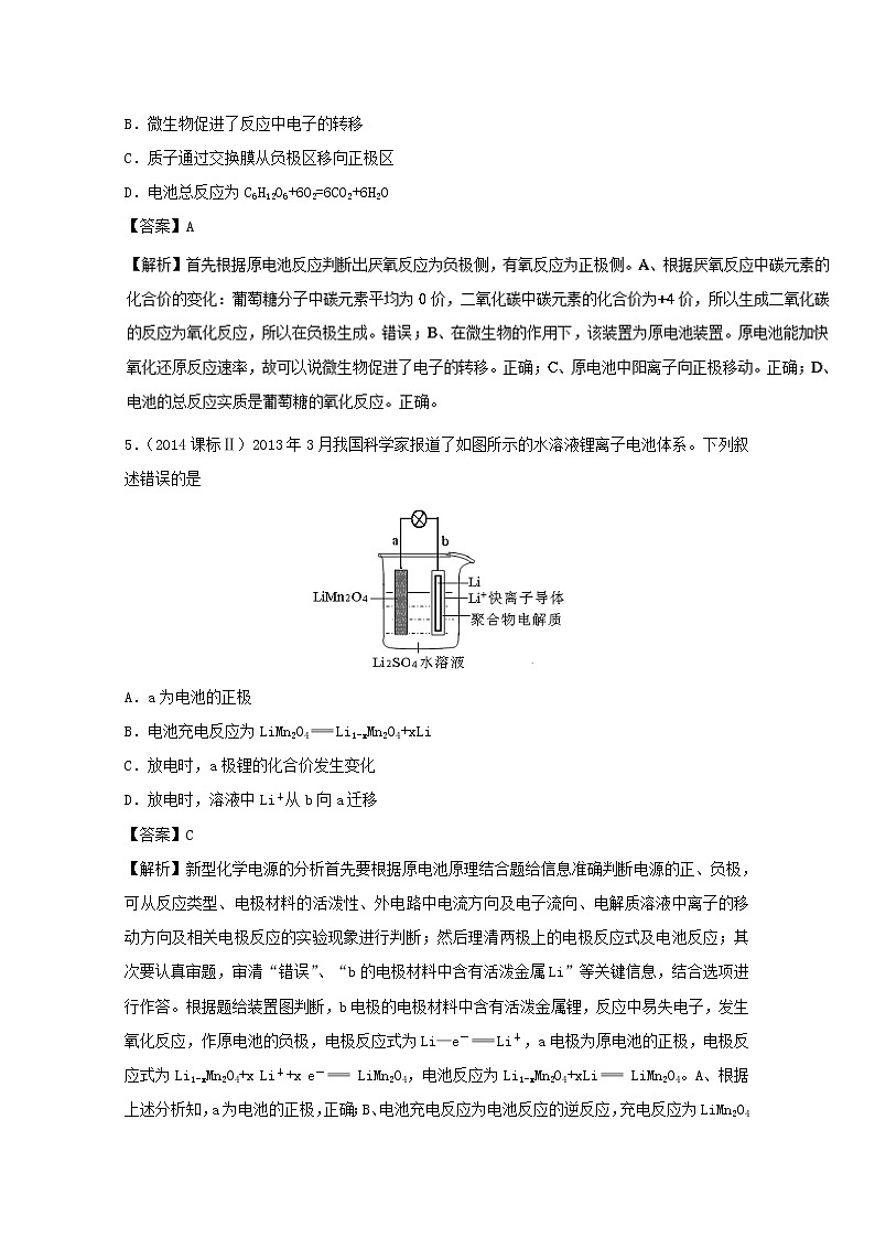 专题09 电化学-高考化学高频考点穿透卷 Word版含解析03