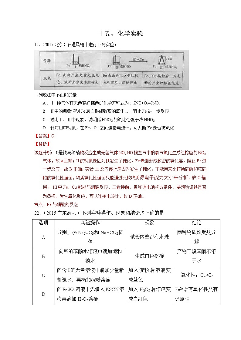 高考化学真题汇编专题15：化学实验01