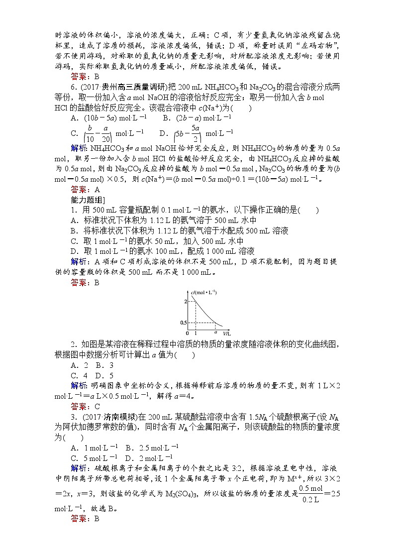 高考化学（人教）一轮复习全程构想（检测）-第一章　化学计量在实验中的应用 课时作业02 Word版含解析02