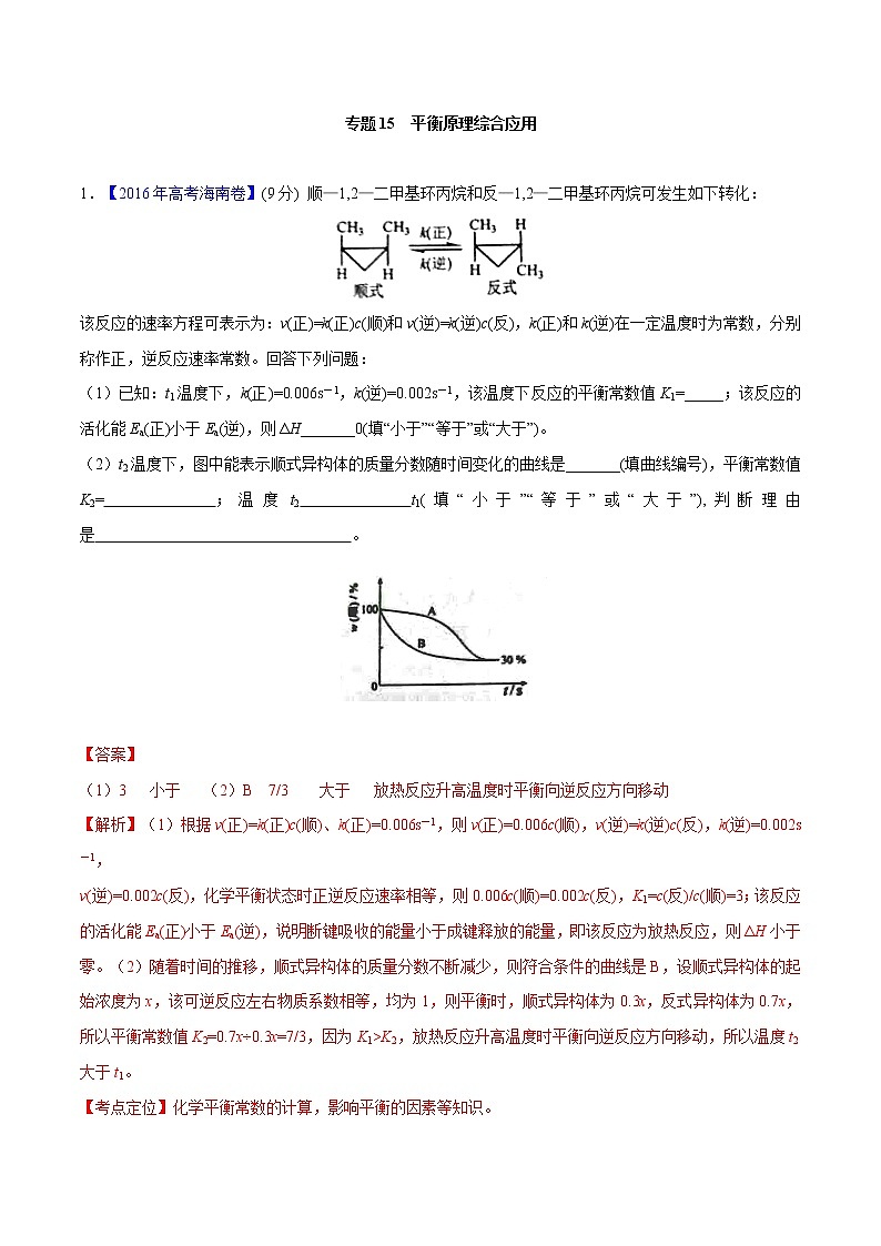 2018版高三化学一轮复习5年真题分类：专题15 平衡原理综合应用 Word版含答案第1页