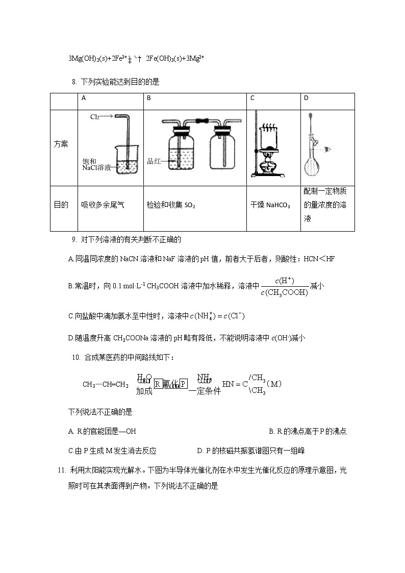 北京市平谷区2021届高三化学4月一模考试试题（Word版附答案）03