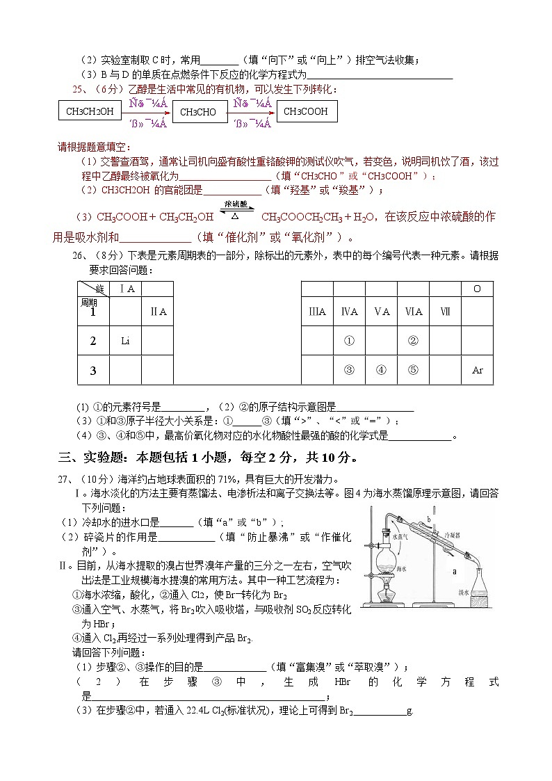 2017年湖南省普通高中学业水平考试试卷化学真题(有答案)03