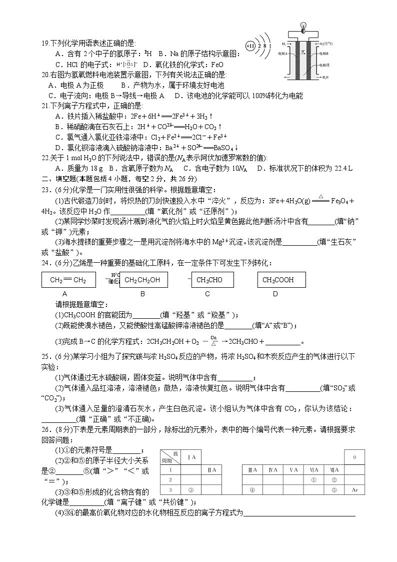 2018年湖南省普通高中学业水平考试试卷化学真题(含答案)02