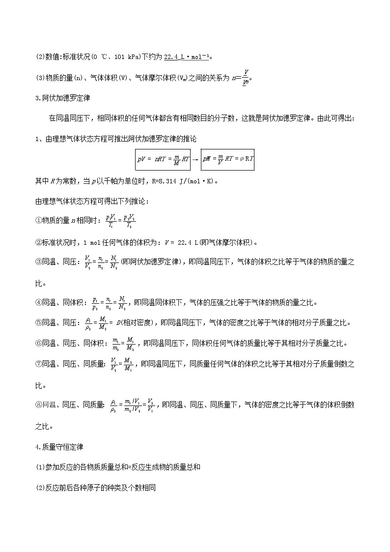 专题03 化学计量-【口袋书】2021年高考化学考前回归教材必背知识手册02