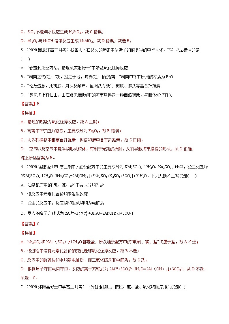 2021高中化学专题练习  考点01 物质的分类和性质 化学用语(解析版)03