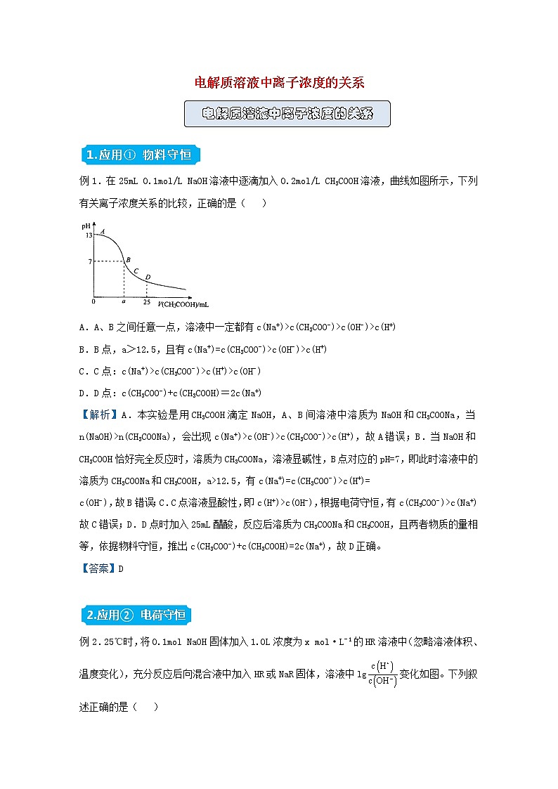 统考版2021届高考化学二轮复习备考提升指导与精练15电解质溶液中离子浓度的关系含解析01