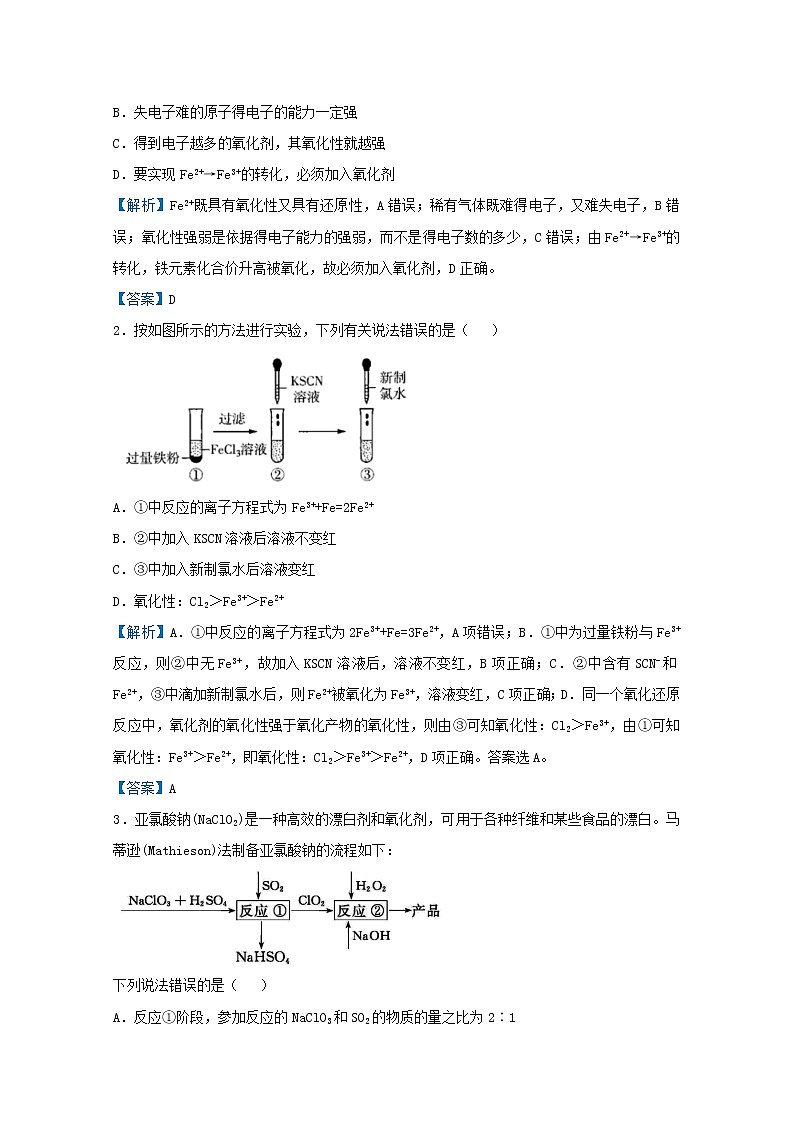 统考版2021届高考化学二轮复习备考提升指导与精练6氧化性还原性强弱判断的几种方法含解析03