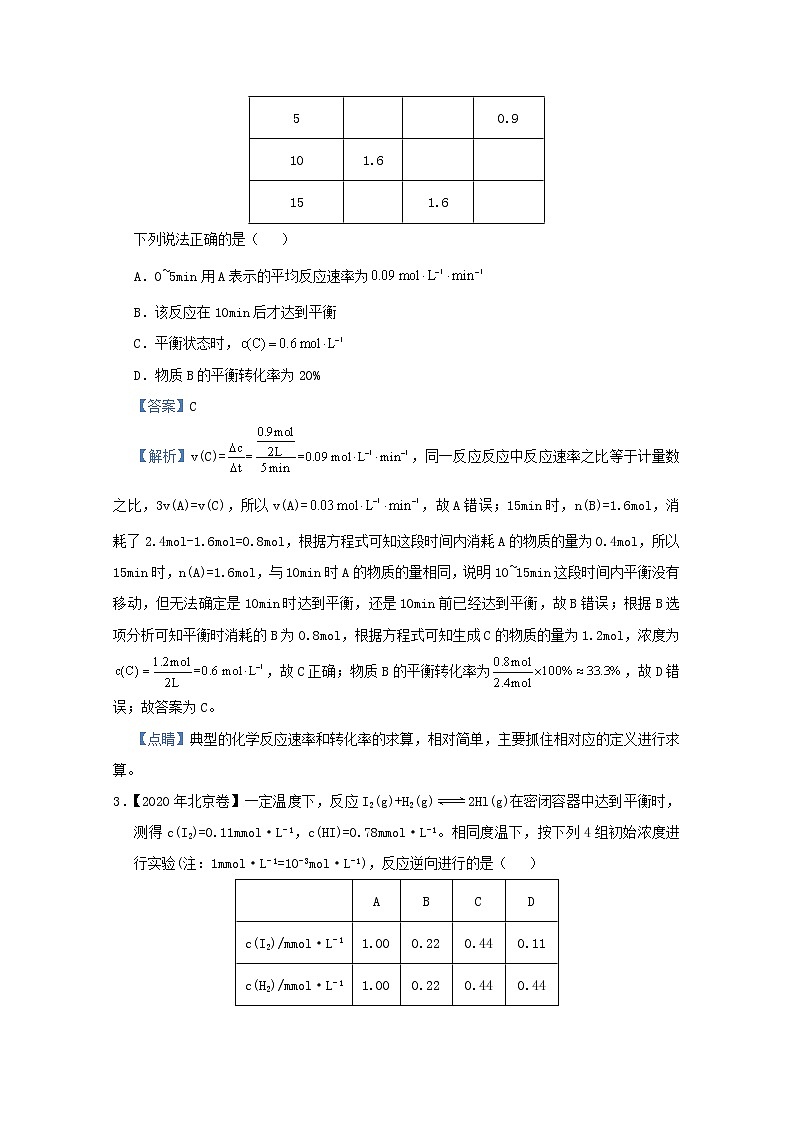统考版2021届高考化学二轮复习备考小题提升精练13化学平衡含解析02