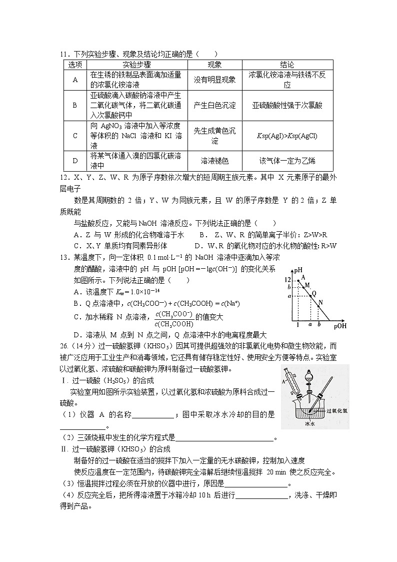 2021届四川省南充高级中学高三第（12）次月考理综化学试卷（含答案）02