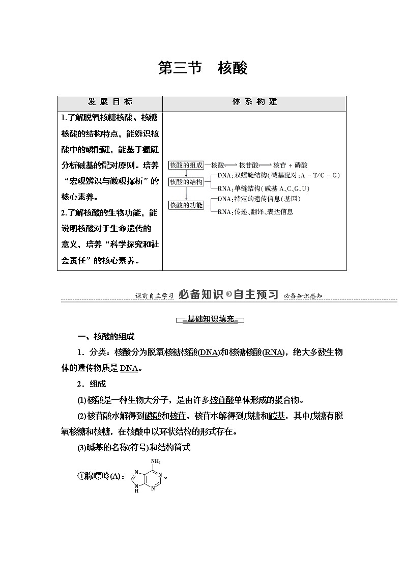 人教版（2019）高中化学选择性必修3  第4章  第3节　核酸 学案01