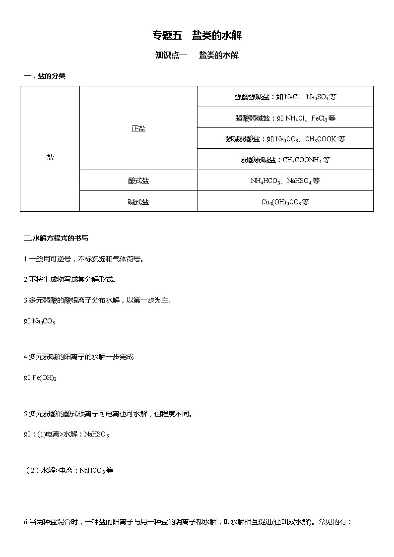 人教版 (新课标) 高中化学 选修4：专题五    盐类水解01