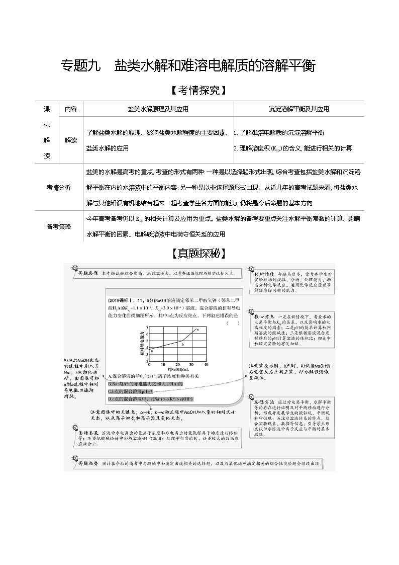 2021高考化学专题讲解   专题九　盐类水解和难溶电解质的溶解平衡（试题部分）01