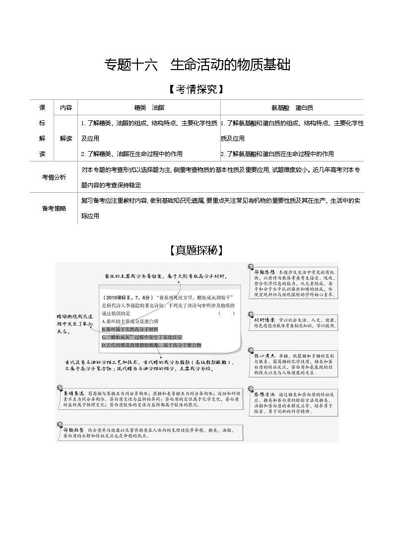 2021高考化学专题讲解   专题十六　生命活动的物质基础（试题部分）01