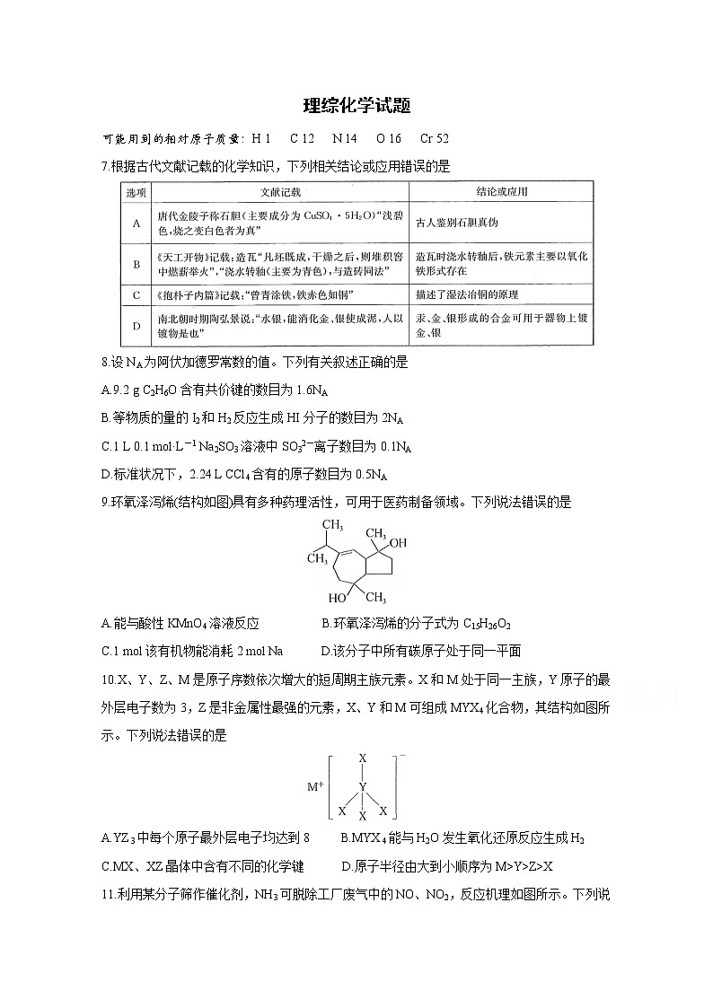 齐齐哈尔市2021届高三第二次化学模拟考试（含答案）第1页