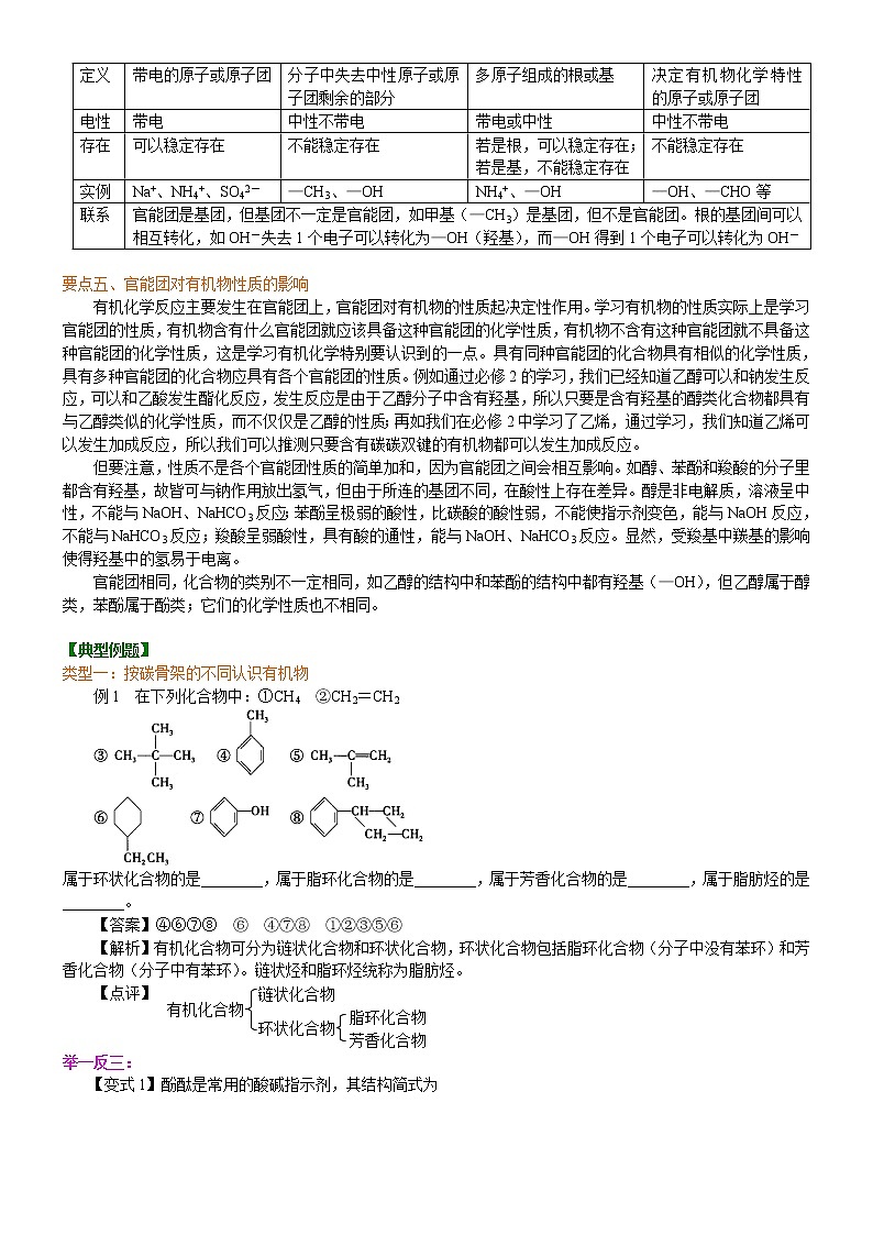 人教版 (新课标)高中化学选修5第一章第1节 有机化合物的分类  基础知识讲解学案第3页