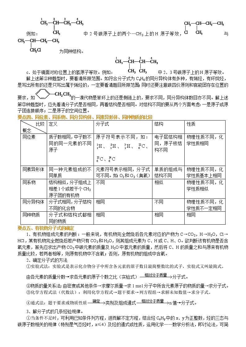 人教版 (新课标)高中化学选修5第一章认识有机化合物 知识讲解 单元复习 基础学案03