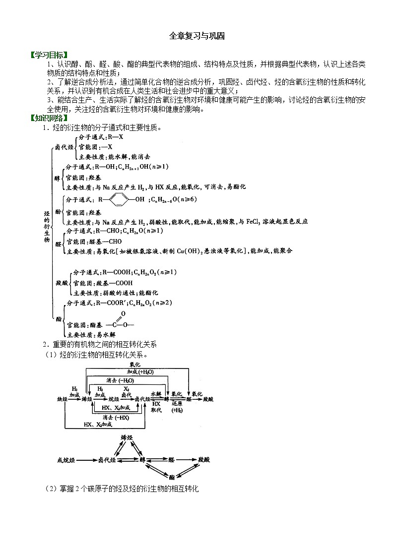 人教版 (新课标)高中化学选修5第三章  烃的含氧衍生物 全章复习与巩固  知识讲解  基础学案01