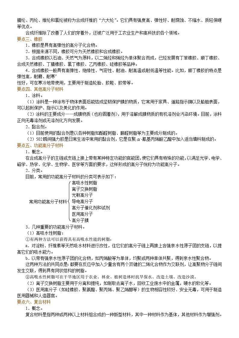 人教版 (新课标)高中化学选修5第五章第3节  功能高分子材料 知识讲解 提高学案02