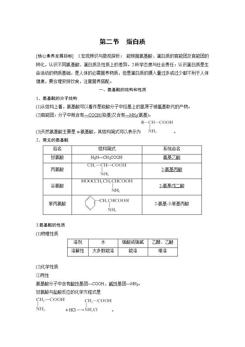 人教版 (2019) 高中化学 选择性必修3 第4章 第二节 蛋白质 学案第1页