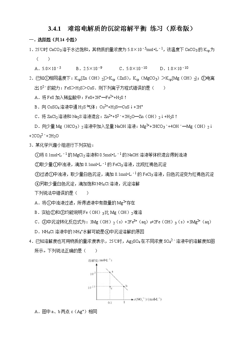 3.4.1  难溶电解质的沉淀溶解平衡 练习（原卷版）01