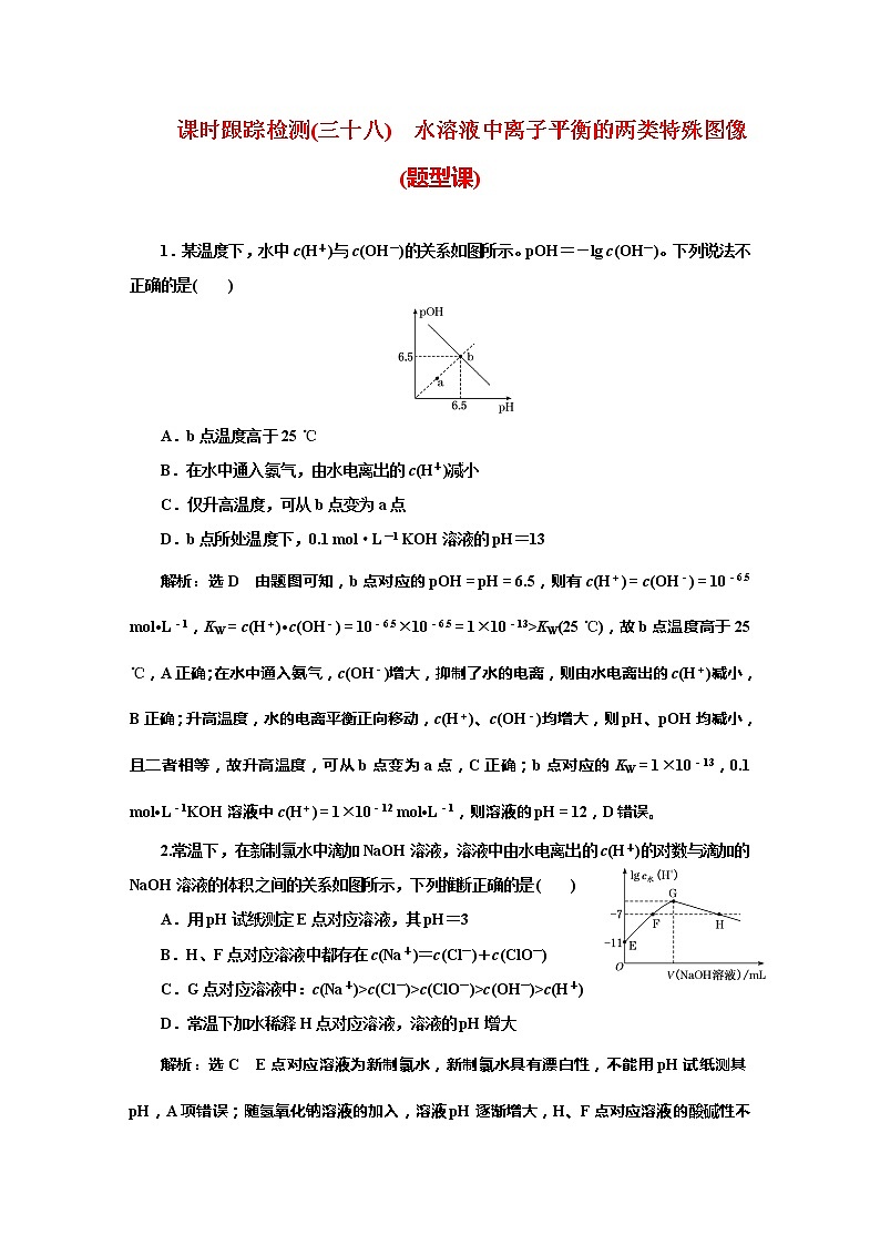 课时跟踪检测(三十八)　水溶液中离子平衡的两类特殊图像(题型课)01