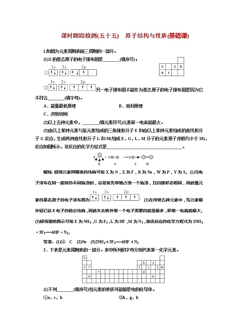 课时跟踪检测(五十五)　原子结构与性质(基础课)01
