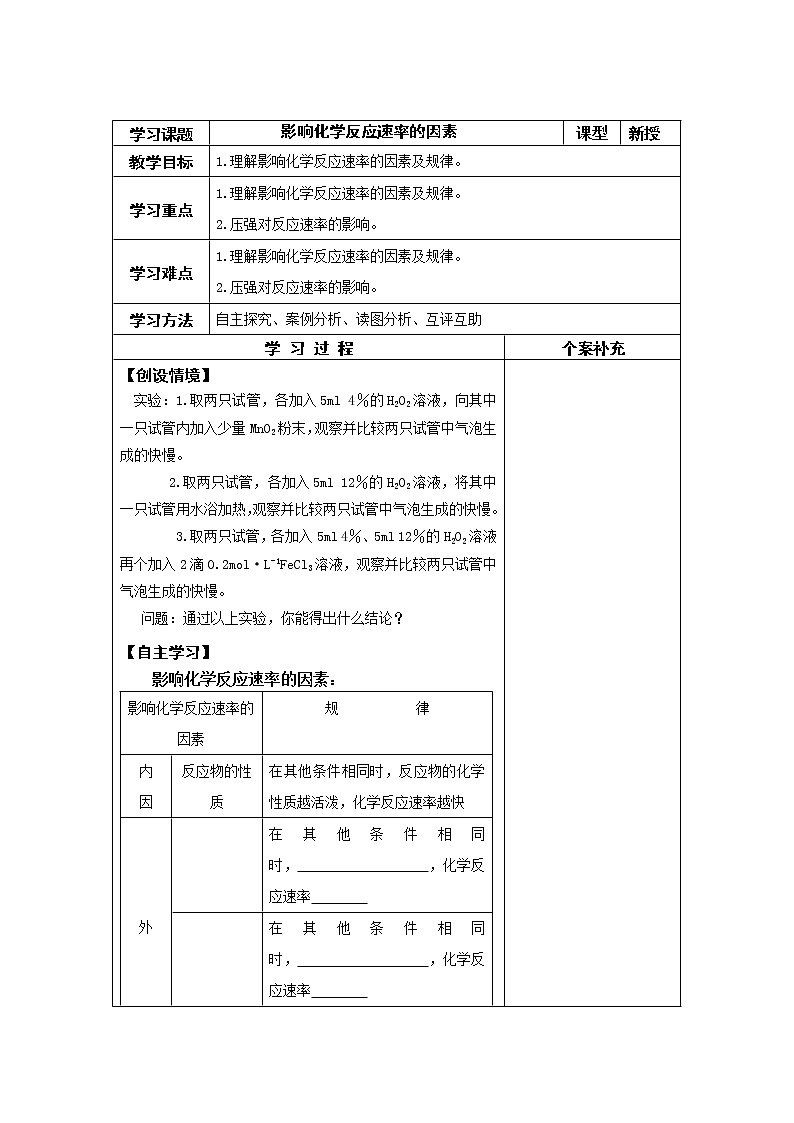 2021春学年高一化学苏教版（2019）必修第二册专题6第一单元第二节影响化学反应速率的因素教案01