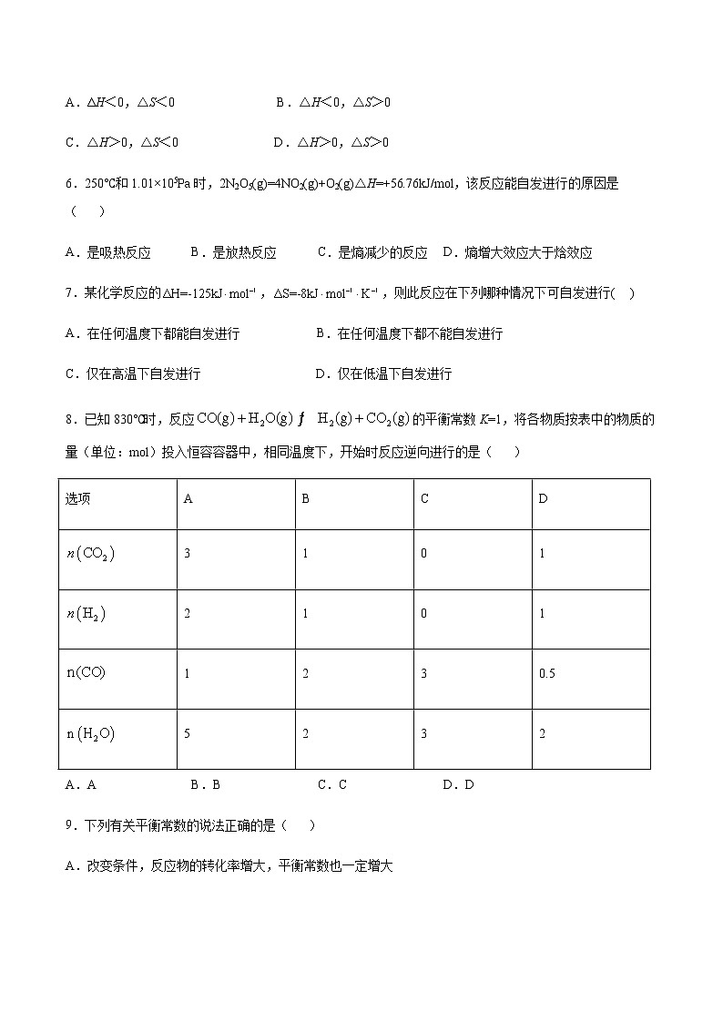 苏教版（2019）高二化学选择性必修1：专题二第二单元化学反应的方向与限度期末复习练02
